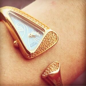 Titan Raga Gold-Tone Triangular Bracelet Watch with Crystal Accents